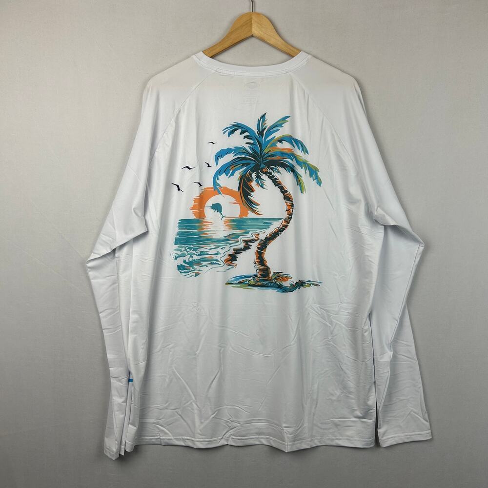 Palmyth Palm Tree Performance Long Sleeve White Shirt Men's Size XXL